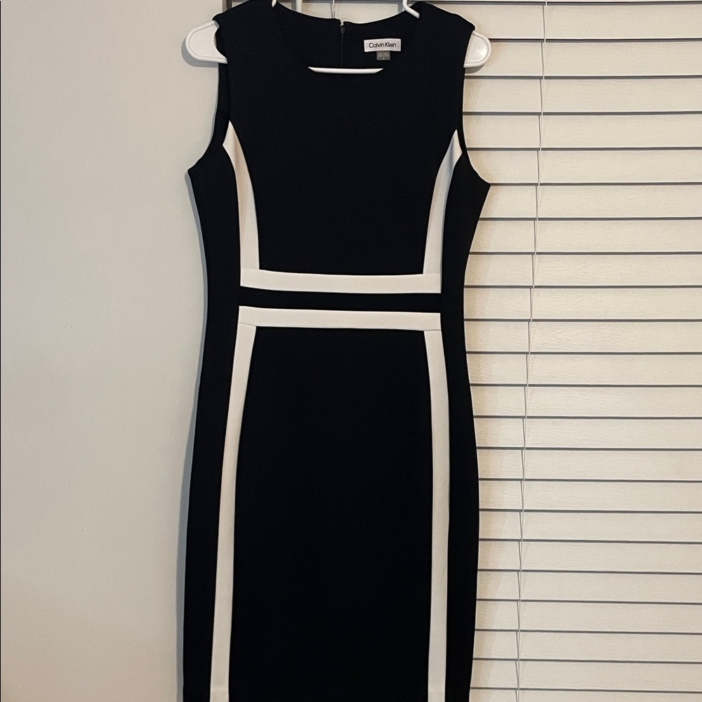 Calvin Klein Black and Cream Midi Dress